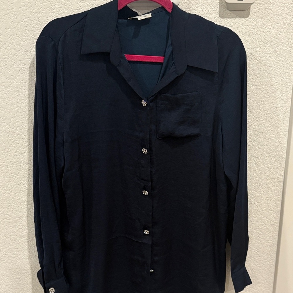 Navy Button-Up Blouse